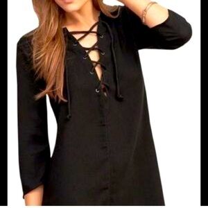 Abercrombie & Fitch Black Tunic Mini Dress with Lace-up Color Size S Goth Witchy
